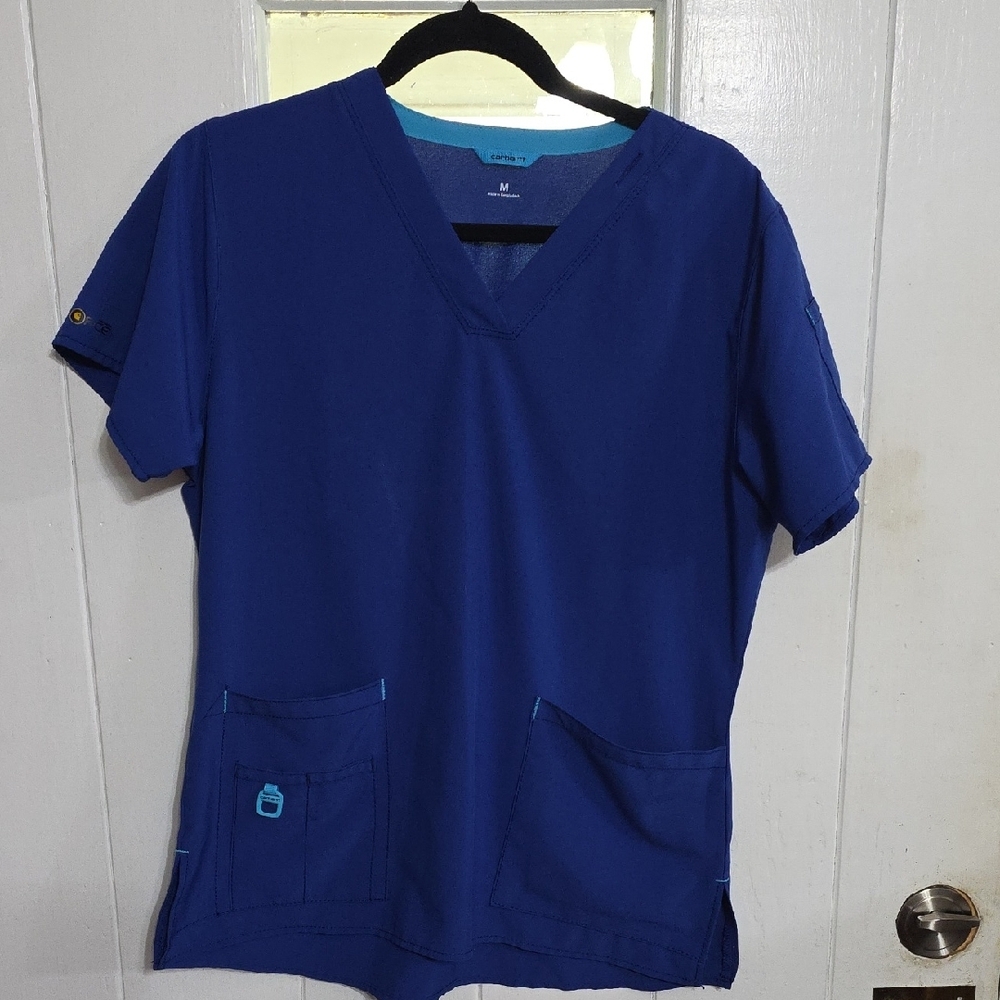 Carhartt Force Women's Blue/Aqua V-Neck Scrub Top Multiple Pockets Sz M EUC
